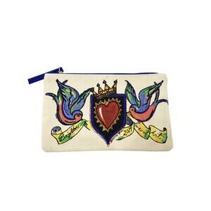 Brighton Canvas Pouch Colorful Fashion Birds and Hearts Painted Pouch